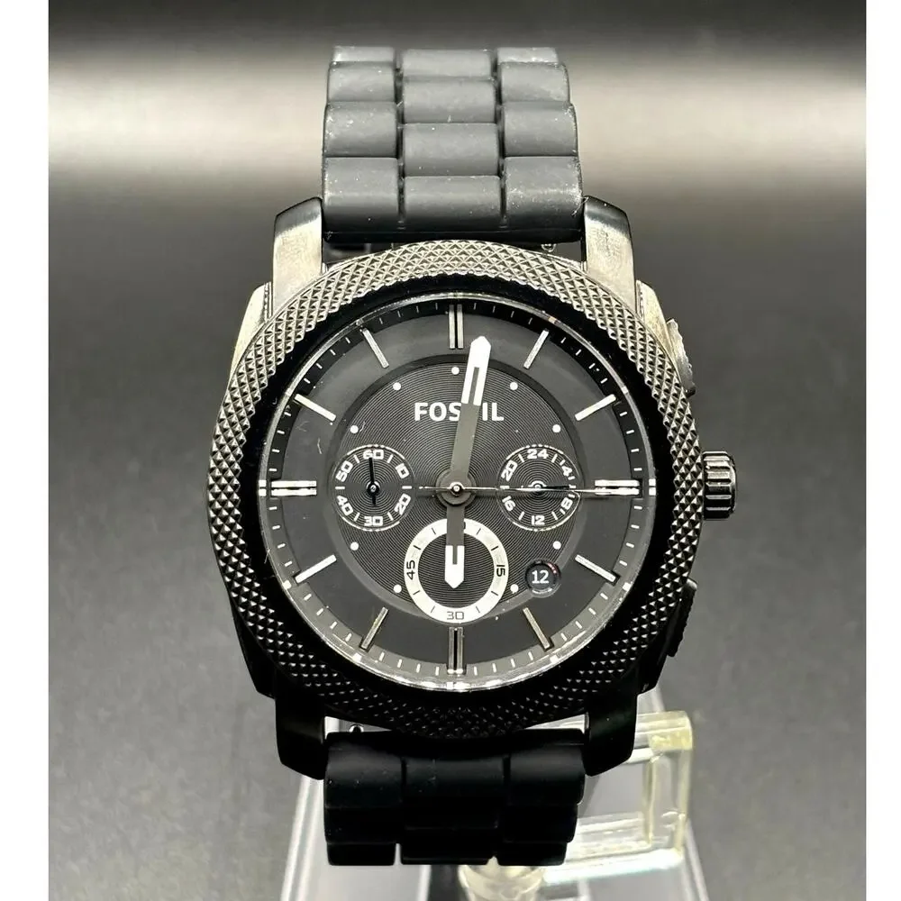 Fossil FS4487 Men's Machine Chronograph Black Silicone Strap Watch NIBWT